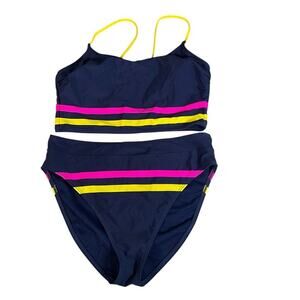So Khols 2 Piece Swim Suit NWOT Built In Bra Adjustable Strap Dark Blue Size Lg